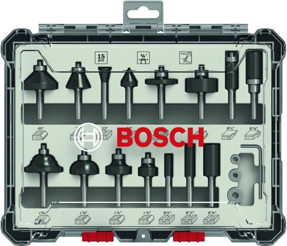 Router Bits BOSCH 1/4 15 Pieces