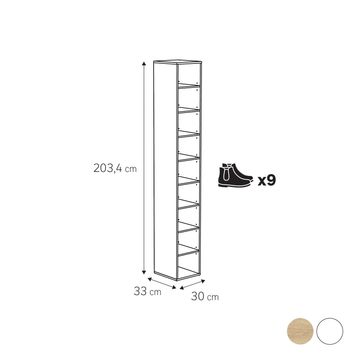 Open Shoe Cabinet Storage H204xW30x D33cm for 9 Pairs Oak