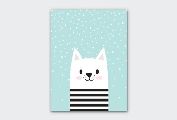 WALL ART PRINT STRIPED CAT 23X30CM