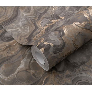Non woven wallpaper marble taupe 0.53mx10.05m