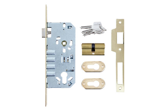 Latch & 4-pin deadlock cylinder entry brass 50mm MCM