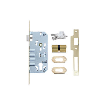 Latch & 4-pin deadlock cylinder entry brass 50mm MCM