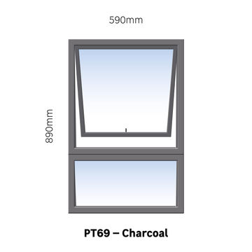 TOP HUNG ALUMINIUM WINDOW CHARCOAL PT69 1 VENT W600MM x H900MM