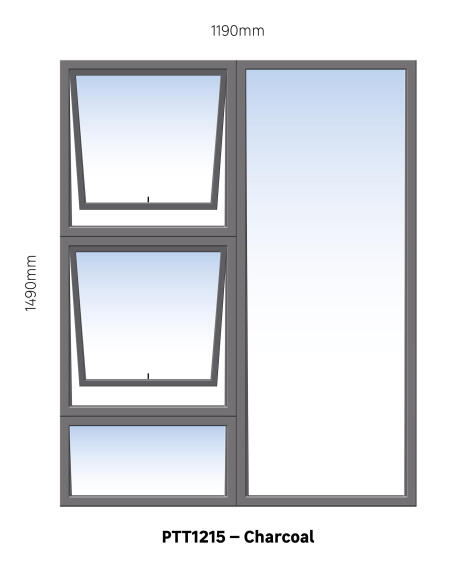 TOP HUNG ALUMINIUM WINDOW CHARCOAL PTT1215 2 VENT W1200MM x H1500MM
