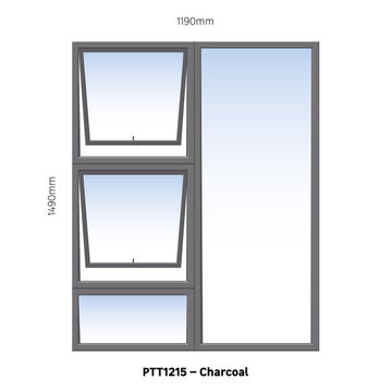 TOP HUNG ALUMINIUM WINDOW CHARCOAL PTT1215 2 VENT W1200MM x H1500MM