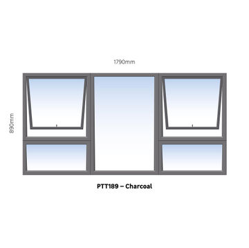 TOP HUNG ALUMINIUM WINDOW CHARCOAL PTT189 2 VENT W1800MM x H900MM