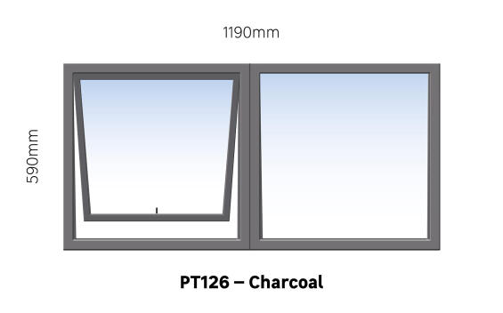 TOP HUNG ALUMINIUM WINDOW CHARCOAL PT126 1 VENT W1200MM x H600MM
