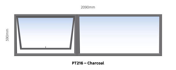 TOP HUNG ALUMINIUM WINDOW CHARCOAL PT216 1 VENT W2100MM x H600MM