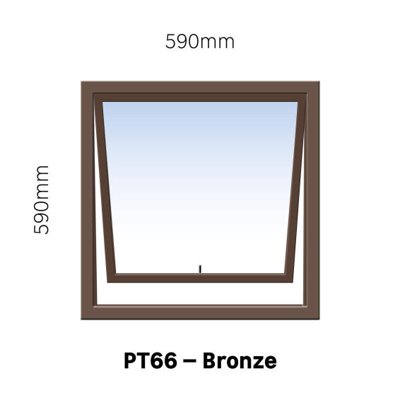 TOP HUNG ALUMINIUM WINDOW BRONZE PT66 1 VENT W600MM x H600MM