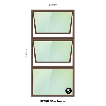 TOP HUNG ALUMINIUM WINDOW BRONZE PTT918 2 VENT W900MM x H1800MM