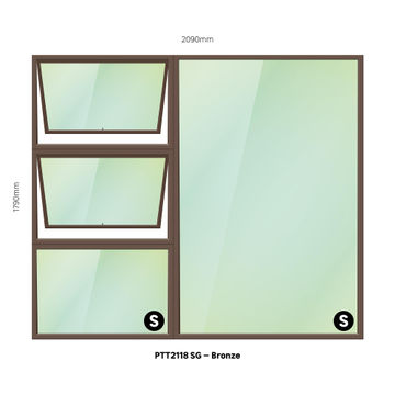 TOP HUNG ALUMINIUM WINDOW BRONZE PTT2118 2 VENT W2100MM x H1800MM
