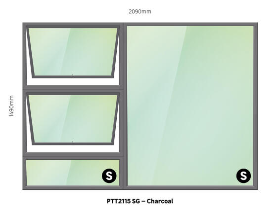 TOP HUNG ALUMINIUM WINDOW CHARCOAL PTT2115 2 VENT W2100MM x H1500MM