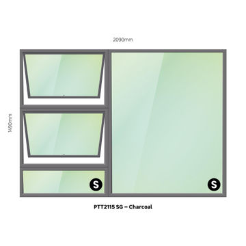TOP HUNG ALUMINIUM WINDOW CHARCOAL PTT2115 2 VENT W2100MM x H1500MM