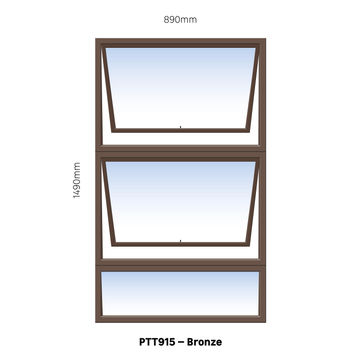 TOP HUNG ALUMINIUM WINDOW BRONZE PTT915 2 VENT W900MM x H1500MM