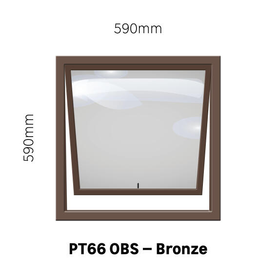 TOP HUNG ALUMINIUM WINDOW BRONZE WITH OBSCURE GLASS PT66 1 VENT W600 x H600MM