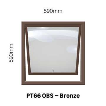 TOP HUNG ALUMINIUM WINDOW BRONZE WITH OBSCURE GLASS PT66 1 VENT W600 x H600MM