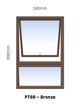 Aluminium window bronze top hung PT69 1 vent W600MM x H900MM