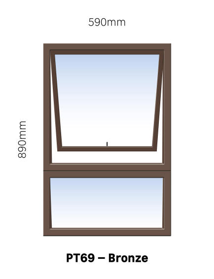 TOP HUNG ALUMINIUM WINDOW BRONZE PT69 1 VENT W600MM x H900MM