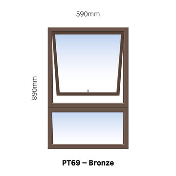 TOP HUNG ALUMINIUM WINDOW BRONZE PT69 1 VENT W600MM x H900MM