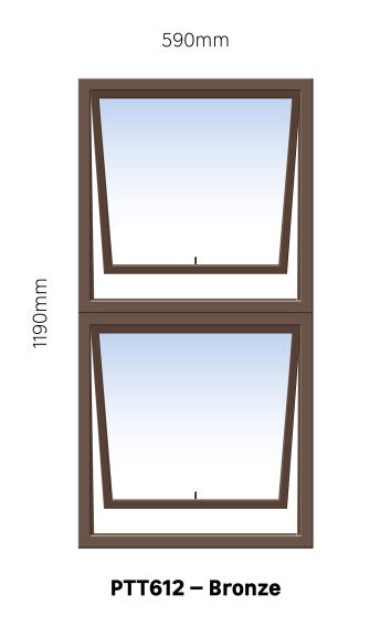TOP HUNG ALUMINIUM WINDOW BRONZE PTT612 2 VENT W600MM x H1200MM