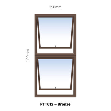 TOP HUNG ALUMINIUM WINDOW BRONZE PTT612 2 VENT W600MM x H1200MM