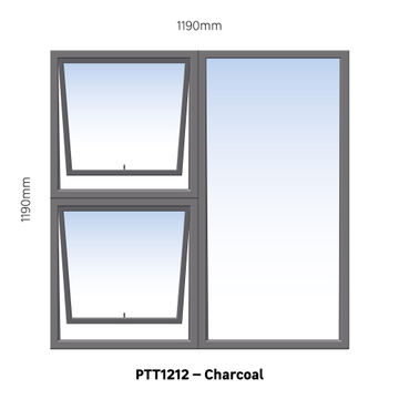 Aluminium window charcoal top hung PTT1212 2 vent W1200MM x H1200MM
