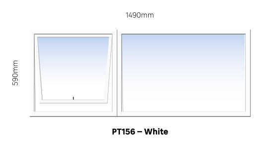 TOP HUNG ALUMINIUM WINDOW WHITE PT156 1 VENT W1500MM x H600MM