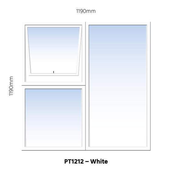 TOP HUNG ALUMINIUM WINDOW WHITE PT1212 1 VENT W1200MM x H1200MM