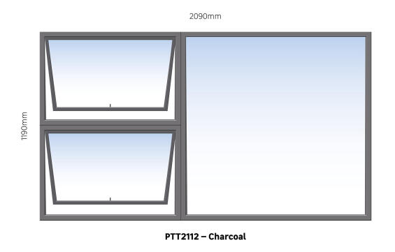 TOP HUNG ALUMINIUM WINDOW CHARCOAL PTT2112 2 VENT W2100MM x H1200MM