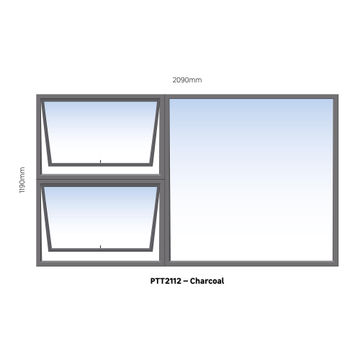 TOP HUNG ALUMINIUM WINDOW CHARCOAL PTT2112 2 VENT W2100MM x H1200MM