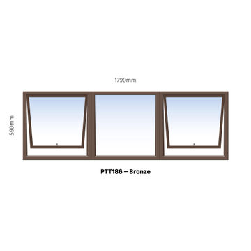 TOP HUNG ALUMINIUM WINDOW BRONZE PTT186 2 VENT W1800MM x H600MM