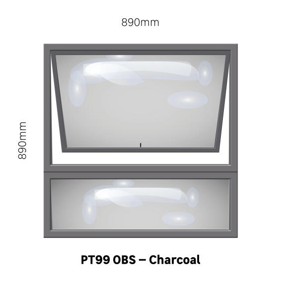 Aluminium window charcoal top hung PT99 1 vent with obscure glass W900MM x H900MM