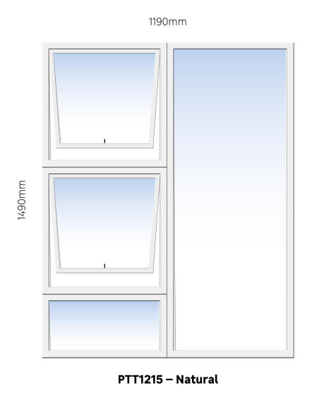 TOP HUNG ALUMINIUM WINDOW NATURAL PTT1215 2 VENT W1200MM x H1500MM