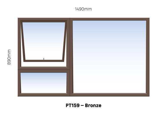 TOP HUNG ALUMINIUM WINDOW BRONZE PT159 1 VENT W1500MM x H900MM