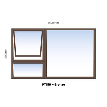 TOP HUNG ALUMINIUM WINDOW BRONZE PT159 1 VENT W1500MM x H900MM