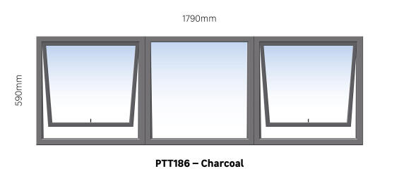 TOP HUNG ALUMINIUM WINDOW CHARCOAL PTT186 2 VENT W1800MM x H600MM