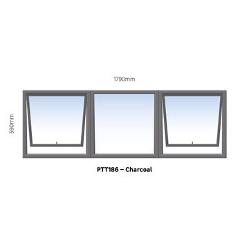 TOP HUNG ALUMINIUM WINDOW CHARCOAL PTT186 2 VENT W1800MM x H600MM