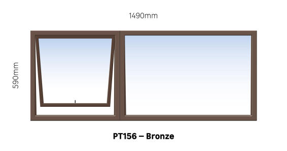 TOP HUNG ALUMINIUM WINDOW BRONZE PT156 1 VENT W1500MM x H600MM
