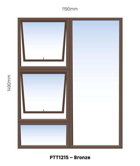 TOP HUNG ALUMINIUM WINDOW BRONZE PTT1215 2 VENT W1200MM x H1500MM