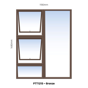 TOP HUNG ALUMINIUM WINDOW BRONZE PTT1215 2 VENT W1200MM x H1500MM