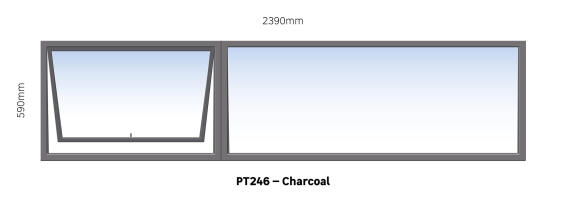 TOP HUNG ALUMINIUM WINDOW CHARCOAL PT246 1 VENT W2400MM x H600MM