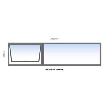 TOP HUNG ALUMINIUM WINDOW CHARCOAL PT246 1 VENT W2400MM x H600MM