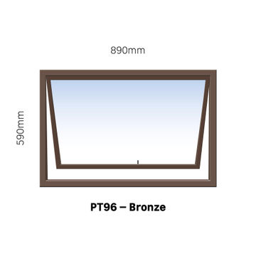 TOP HUNG ALUMINIUM WINDOW BRONZE PT96 1 VENT W900MM x H600MM