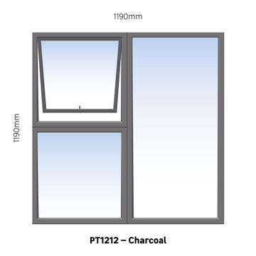 TOP HUNG ALUMINIUM WINDOW CHARCOAL PT1212 1 VENT W1200MM x H1200MM