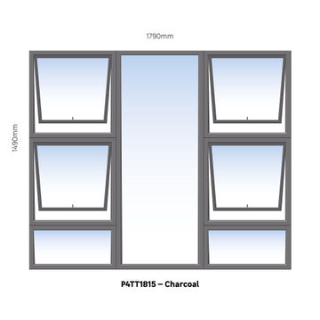 Aluminium window charcoal top hung PTTTT1815 4 vent W1800MM x H1500MM