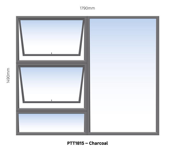 TOP HUNG ALUMINIUM WINDOW CHARCOAL PTT1815 2 VENT W1800MM x H1500MM