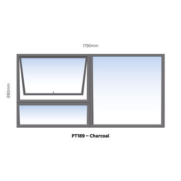 TOP HUNG ALUMINIUM WINDOW CHARCOAL PT189 1 VENT W1800MM x H900MM