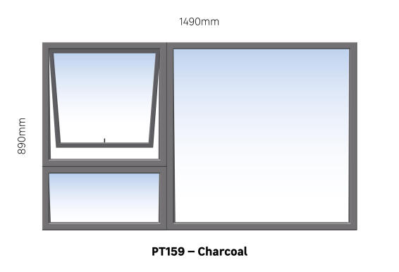 TOP HUNG ALUMINIUM WINDOW CHARCOAL PT159 1 VENT W1500MM x H900MM
