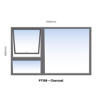 TOP HUNG ALUMINIUM WINDOW CHARCOAL PT159 1 VENT W1500MM x H900MM