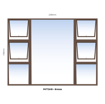 TOP HUNG ALUMINIUM WINDOW BRONZE PTTTT2418 4 VENT W2400MM x H1800MM